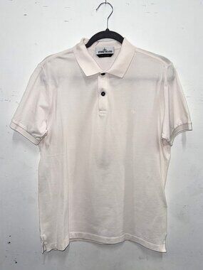 STONE ISLAND Off White Chest Logo Short Sleeve Slim Fit Polo Shirt Sz L